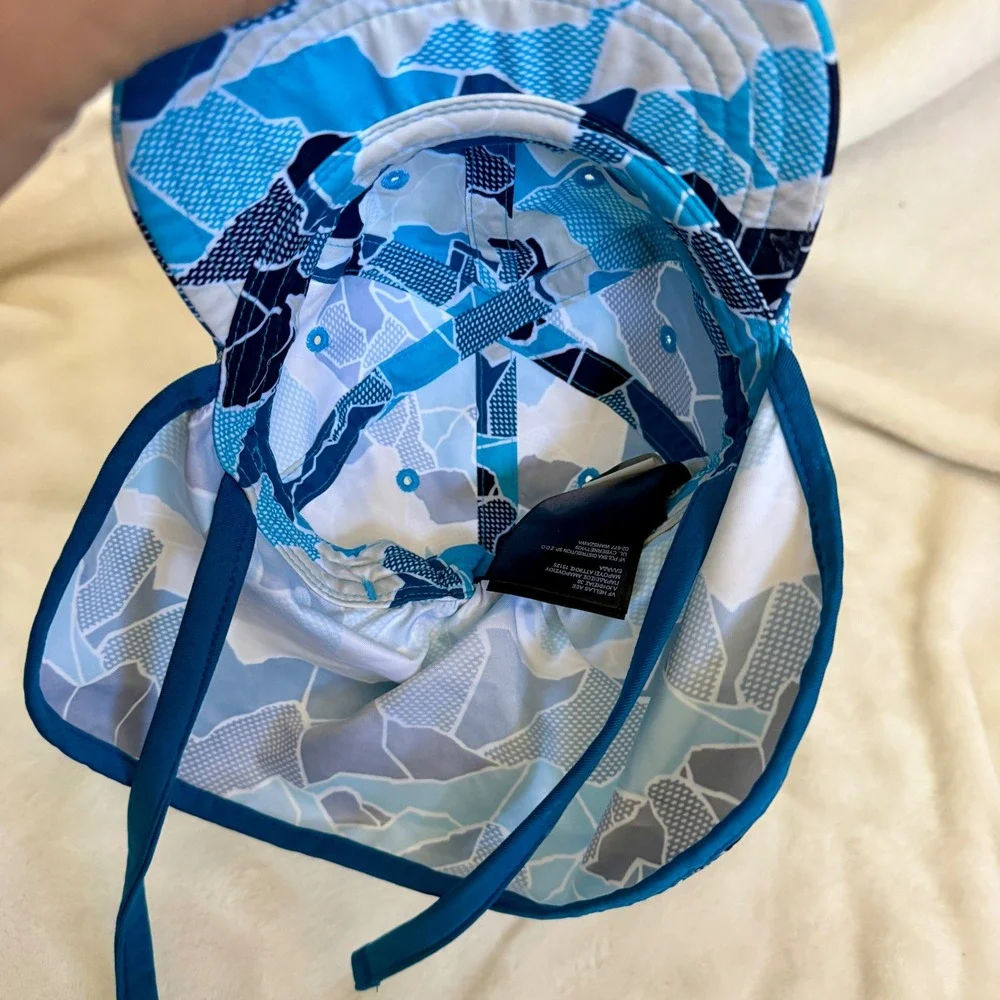 The North Face Infant Sun Hat Blue Geo Print Size 6-24M Chin Tie UPF 40 Brim